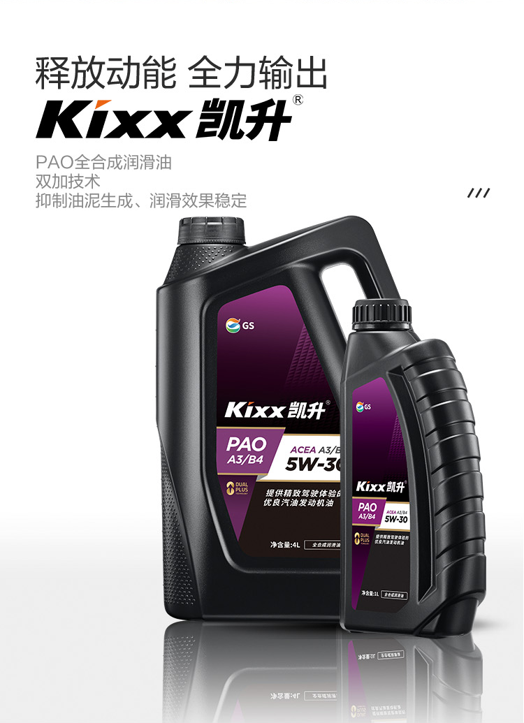 GS (Kixx) 凱升PAO全合成機(jī)油 5W-30 A3B4級 黑凱系列 1L-第2張圖片-鄭州市冠恒貿(mào)易有限公司【官方網(wǎng)站】-車用潤滑油服務(wù)專家