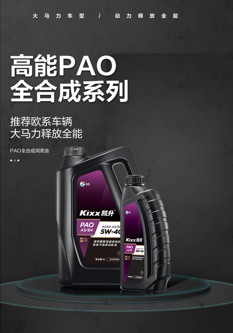 GS (Kixx) 凱升PAO全合成機油 5W-40 A3B4級 黑凱系列 4L-第1張圖片-鄭州市冠恒貿易有限公司【官方網(wǎng)站】-車用潤滑油服務專家